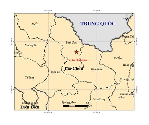 Động đất với độ lớn 2.5 độ richter ở xã Bum Nưa, tỉnh Lai Châu.